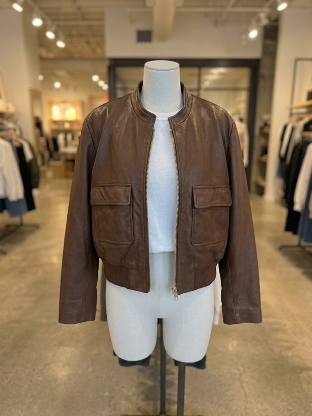 J.Crew Collection Cognac Brown Leather Cropped Jacket Size M Gold Zip